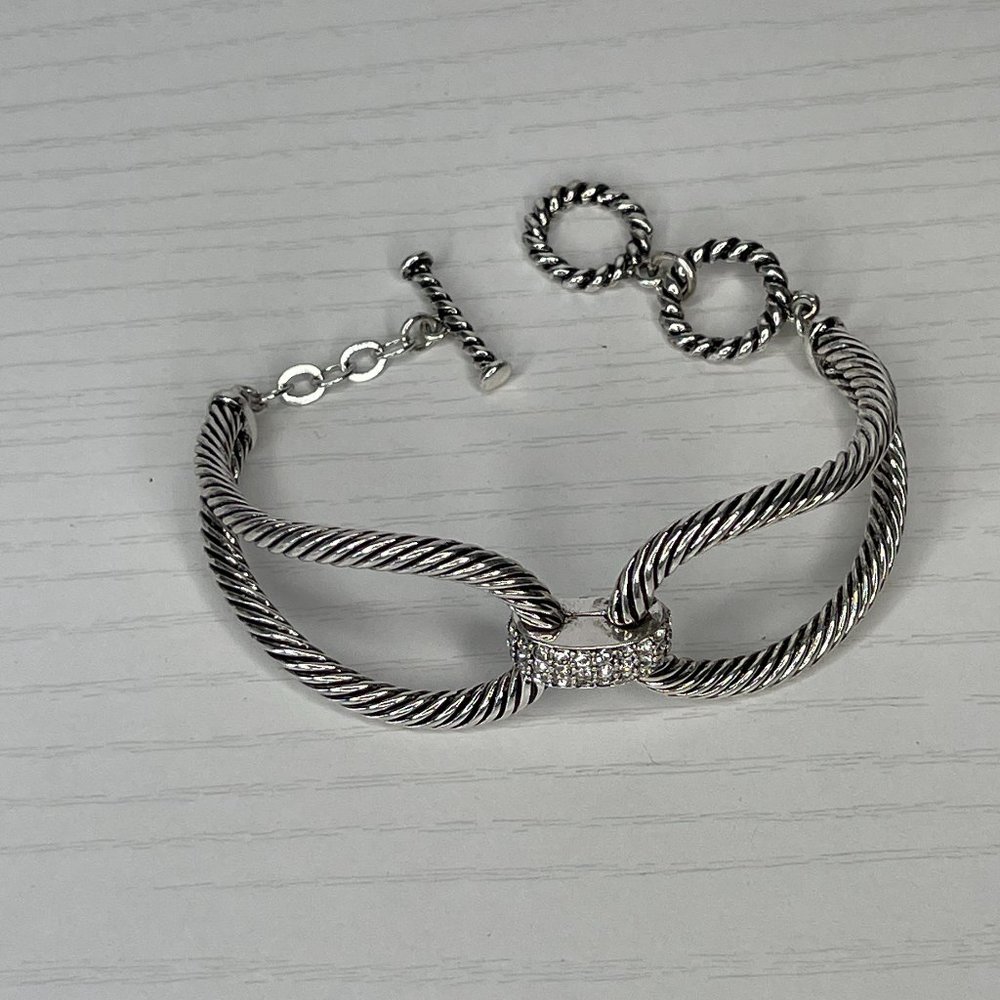 Adjustable Silvertone Hinged Cable Cuff Bracelet - image 3